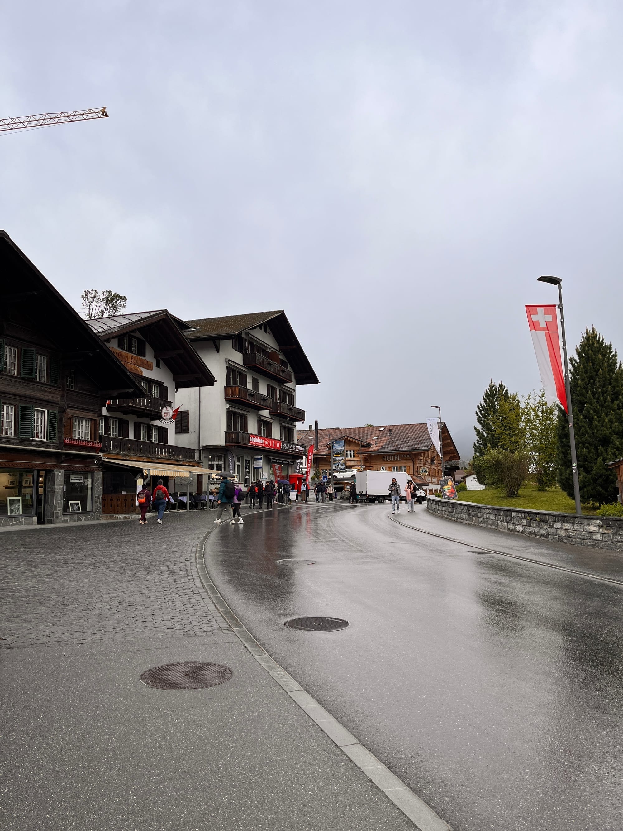 Snow-covered summits above the village